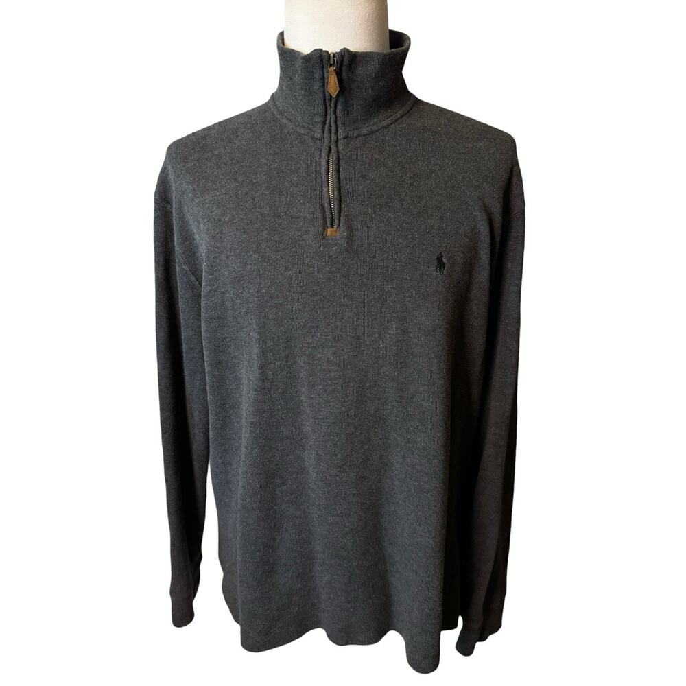 Ralph Lauren Quarter Zip Pullover Sweater Men’s Large Charcoal Grey